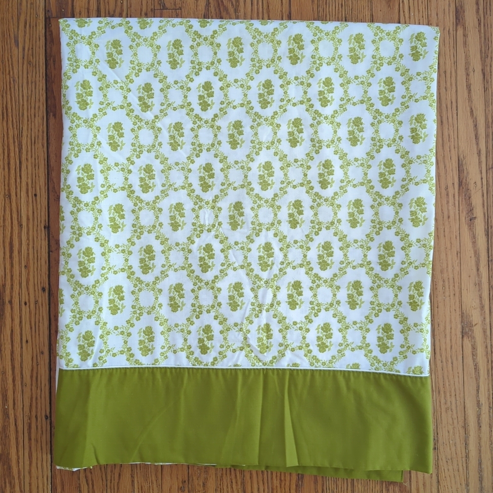 Cannon Royal Full Double Flat Bed Sheet Avocado Green Floral Groovy Vintage 70s